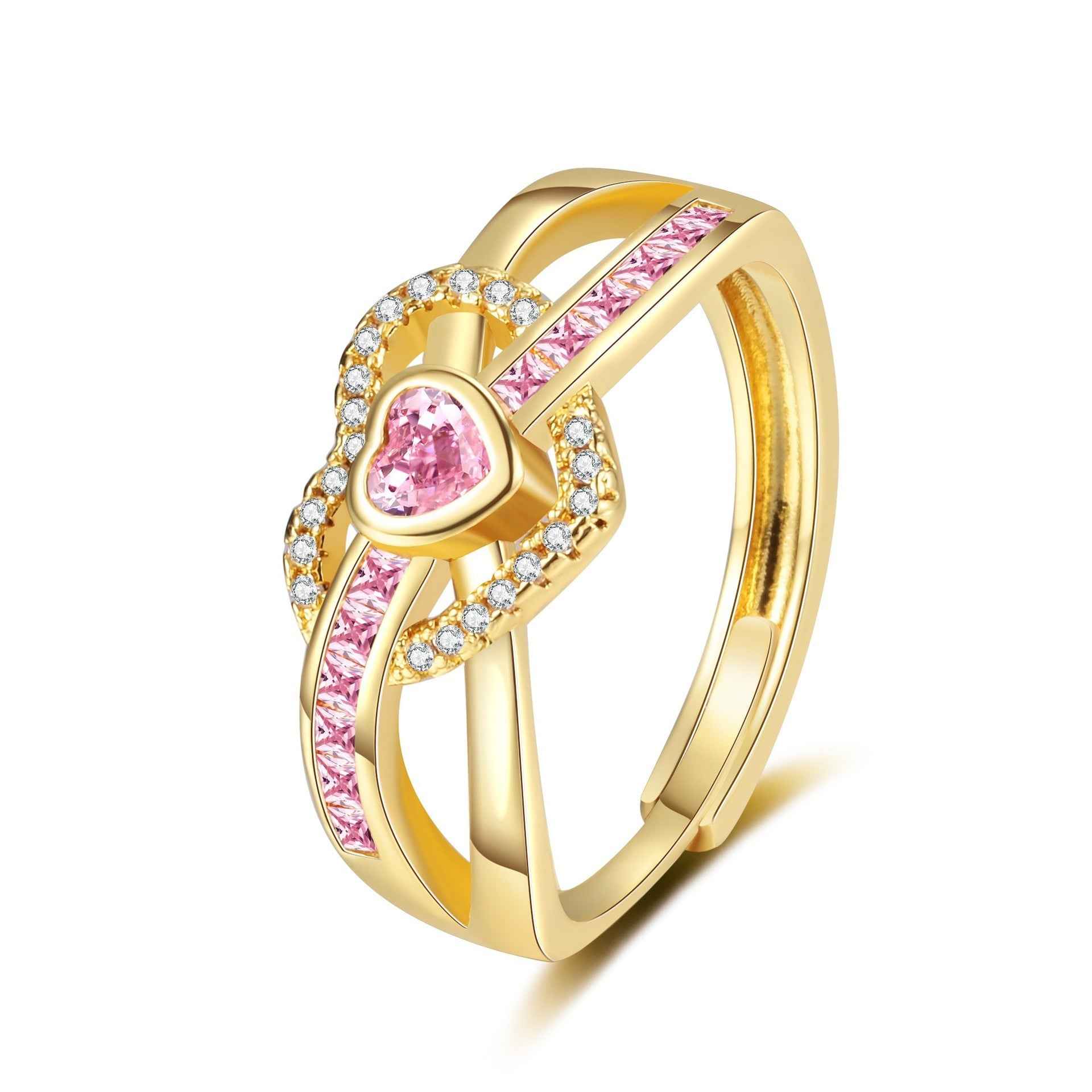Pink Heart Zircon Ring - Adjustable OL Jewelry for Women | Romantic Geometric Fashion (4 Color Options)