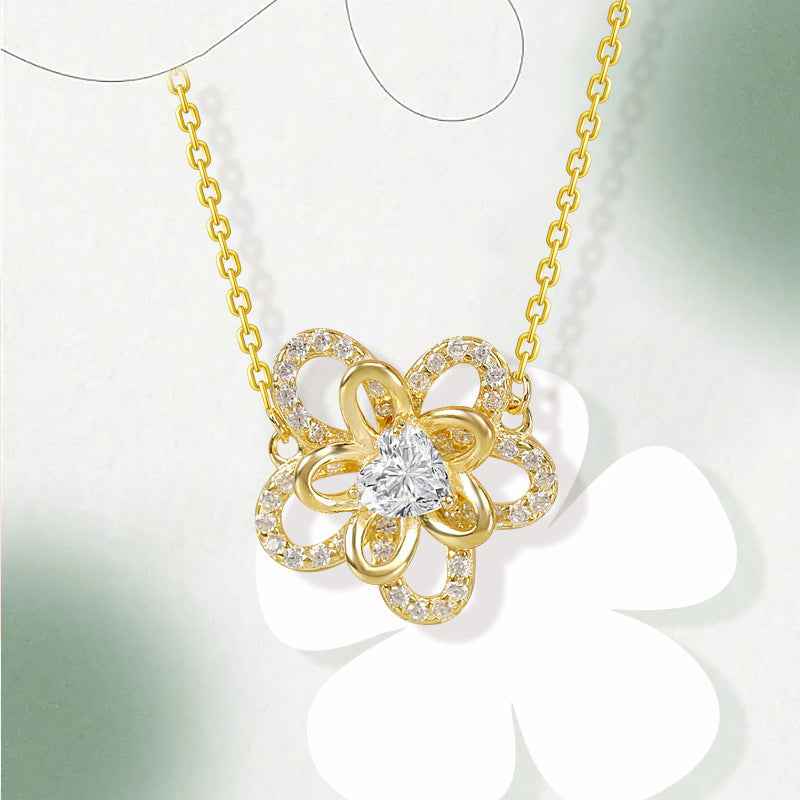 Sunflower Pendant Necklace in S925 Sterling Silver with Advanced Style Cross Chain