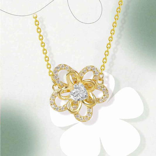 Sunflower Pendant Necklace in S925 Sterling Silver with Advanced Style Cross Chain