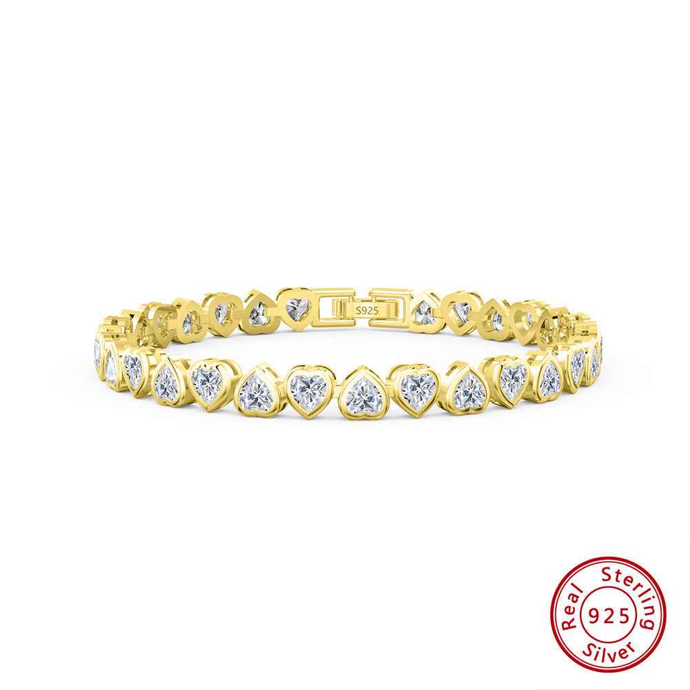 Sterling Silver Zircon Tennis Bracelet - Classic Geometric Design in Gold & Platinum Finishes, Available in Multiple Lengths