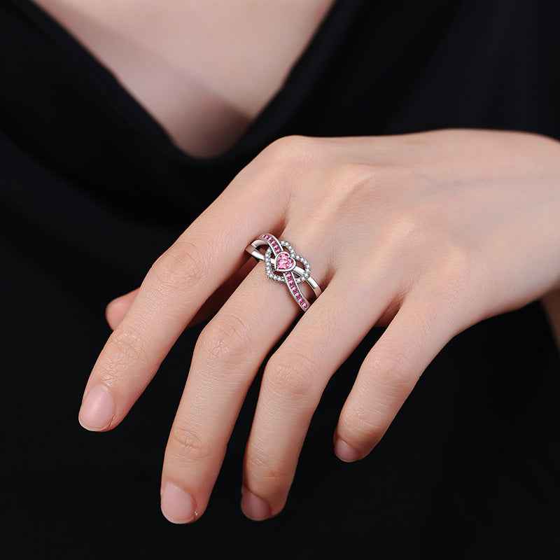 Pink Heart Zircon Ring - Adjustable OL Jewelry for Women | Romantic Geometric Fashion (4 Color Options)