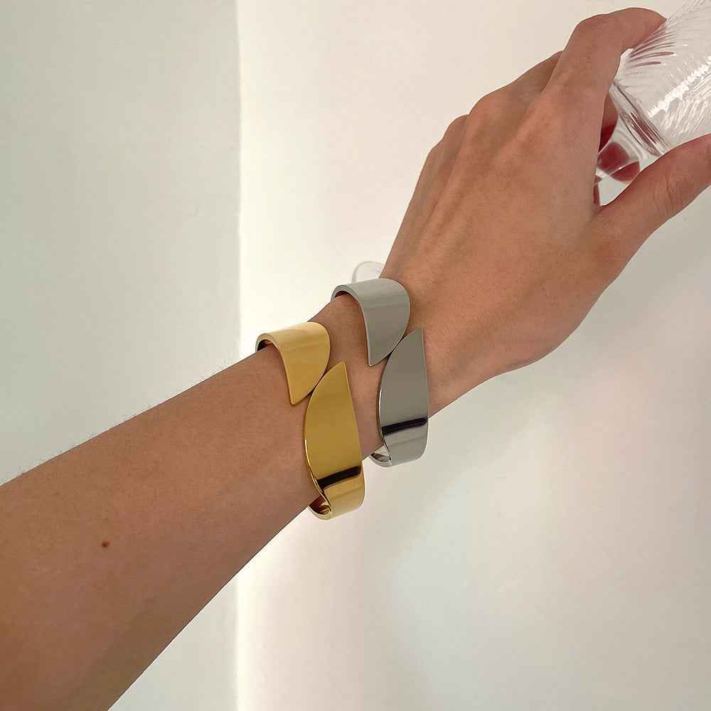 Exaggerated Wide Cuff Bracelet in Hip Hop Mirror-Finish Stainless Steel with Adjustable Rhombus Design