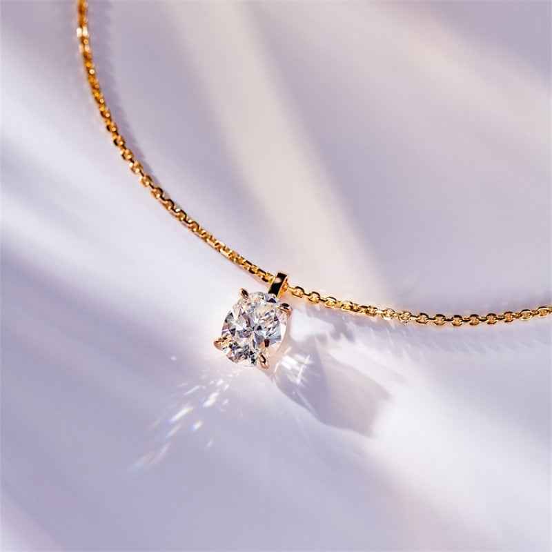 1.25 Carat Moissanite Pendant Necklace - Rose Gold Plated 925 Sterling Silver, Adjustable Solitaire Design
