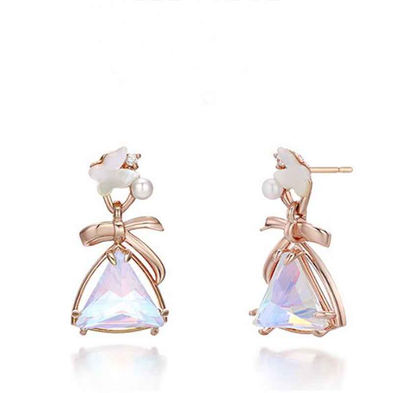 Mother of Pearl Butterfly Earrings with 925 Sterling Silver and Simulated Diamond Accents