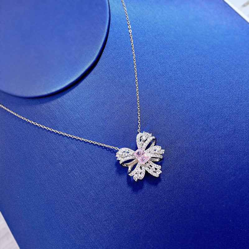 Luxury Pink Butterfly Necklace – 925 Sterling Silver Pendant with Curb Chain and Crystal Accents