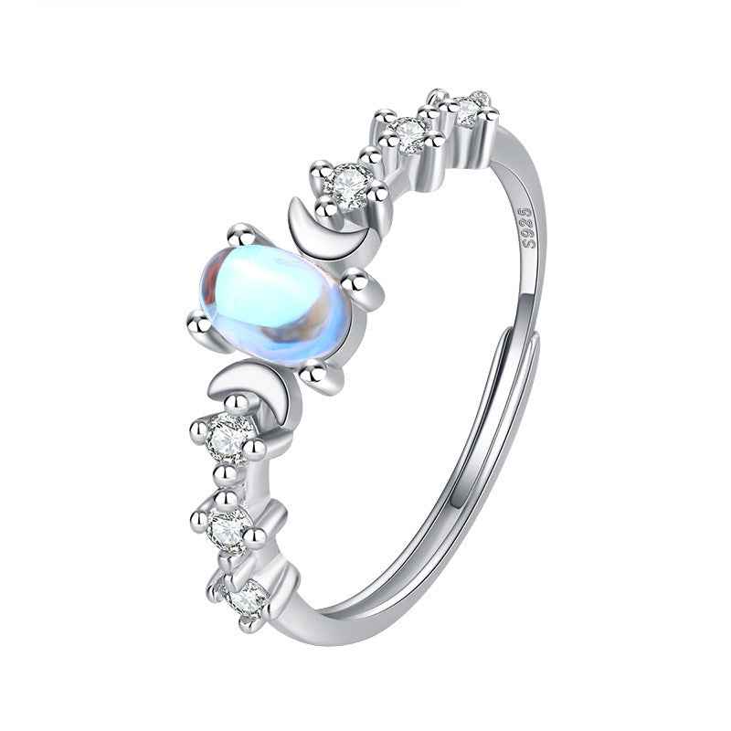 Elegant Moonstone Adjustable Ring in S925 Sterling Silver | Mystical Women's Gemstone Jewelry