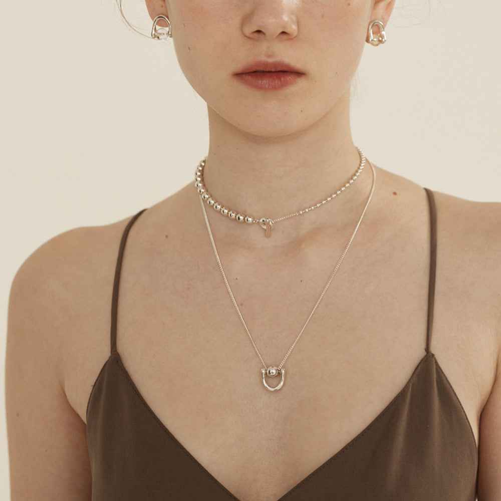 Geometric Hook Box Chain Necklace - Sterling Silver Minimalist Clavicle Style Jewelry