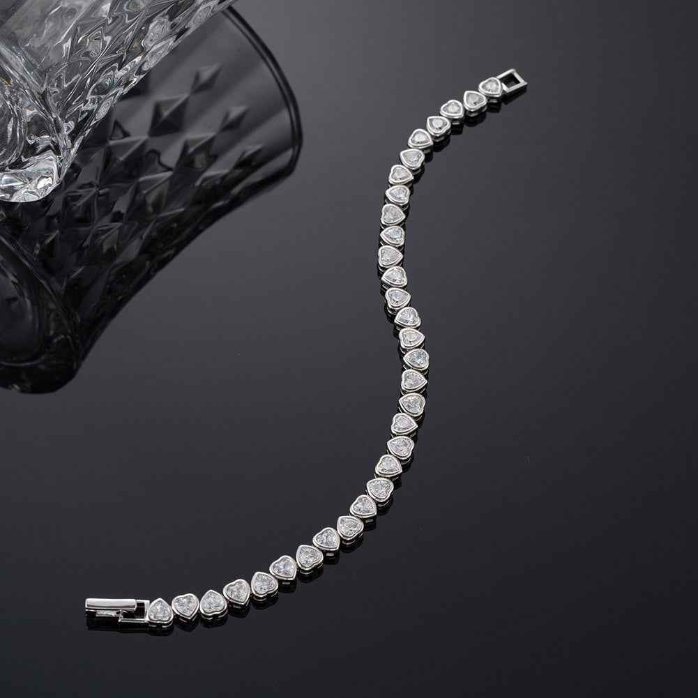 Sterling Silver Zircon Tennis Bracelet - Classic Geometric Design in Gold & Platinum Finishes, Available in Multiple Lengths