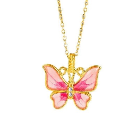 Enamel Butterfly Necklace - 18K Gold Color-Preserving Charm on Silver Chain, Versatile Luxury Accessory