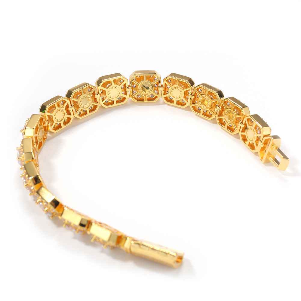 Hip-Hop Zircon Bracelet – Geometric Micropaved Unisex Statement Jewelry (Gold or Silver, 7" & 8" Options)