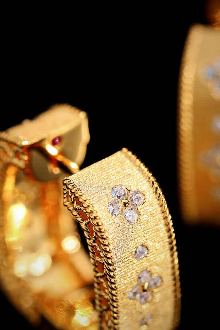 Vintage Gold-Plated Statement Earrings – 9mm Wide, Thick 925 Sterling Silver with Cubic Zirconia Accents