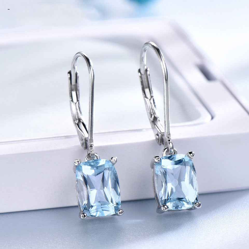 Blue Topaz Geometric Earrings in 925 Sterling Silver - Modern Drop Design