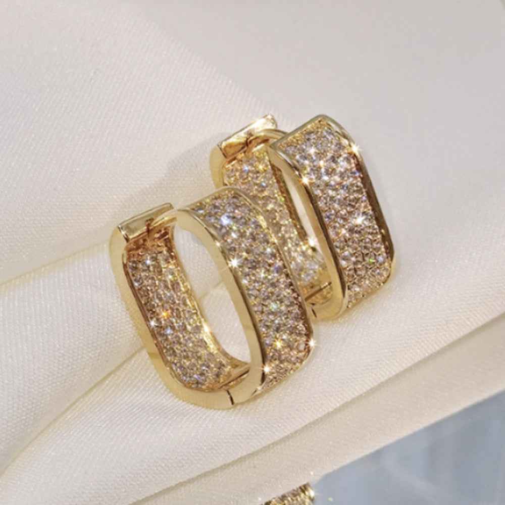 French Double-Sided Earrings – Gold-Plated Alloy with Cubic Zirconia for Elegant Women's Jewelry