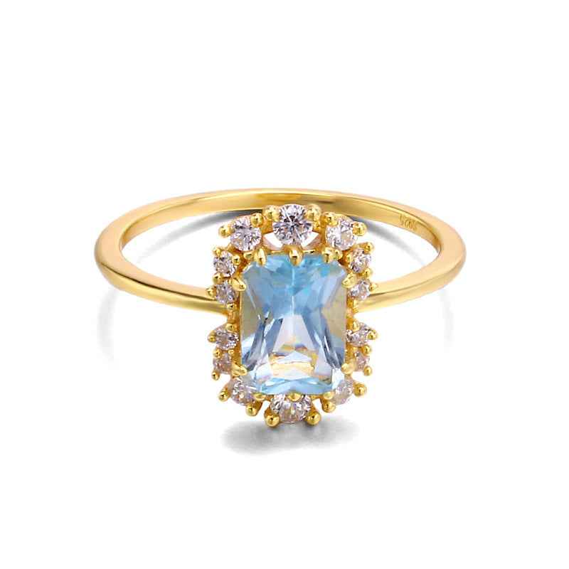 Simple Temperament Sky Blue Topaz Ring - 925 Sterling Silver Geometric Light Luxury Jewelry for Women