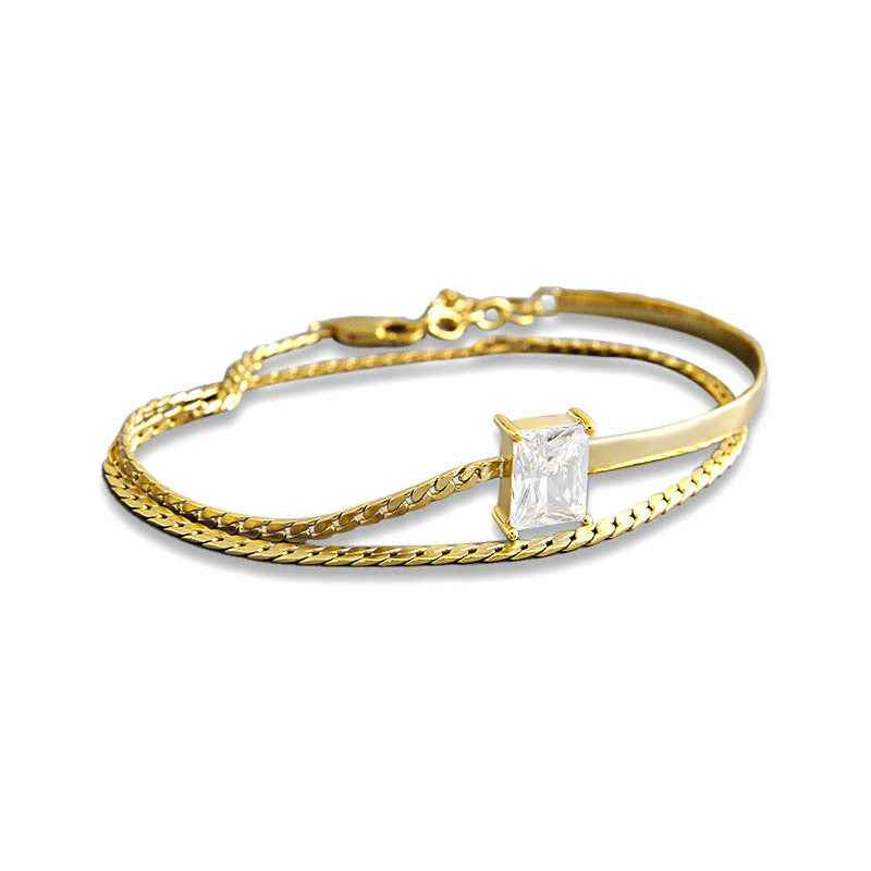 Double-Layer Sterling Silver Bracelet – Minimalist Geometric Design in 18K Gold & White Gold Options