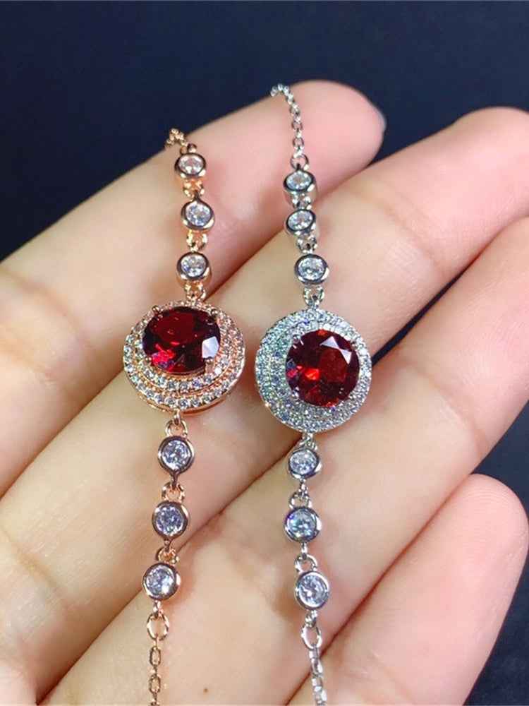 Natural Garnet Bracelet in Sterling Silver, Rose Gold, or White Gold Finish