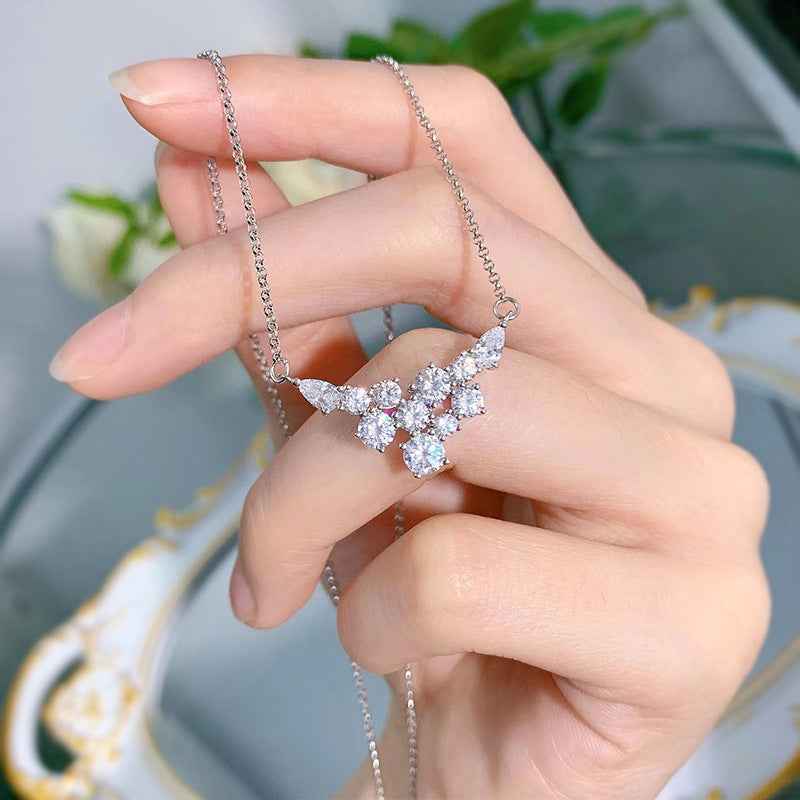 Starry Diamond Wings Pendant Necklace in 925 Sterling Silver with Adjustable Chain and Crystal Accents