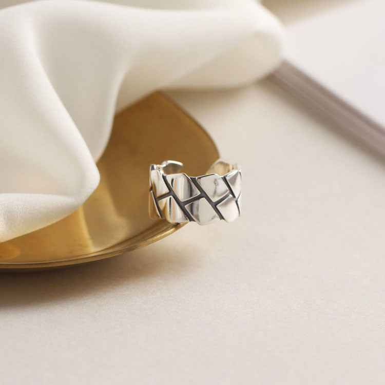 Korean Minimalist Silver Ring S925 Sterling Silver Adjustable Retro Chic Style