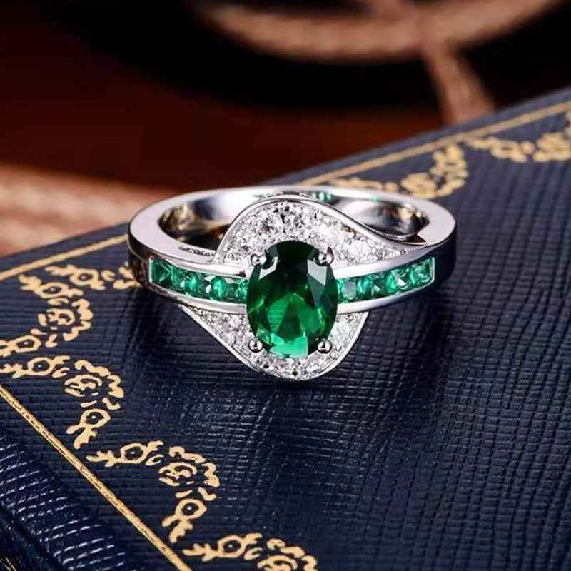 Ellipse Diamond Accent Ring - Geometric Oval Women's Jewelry in Pink, Purple, Green, Black