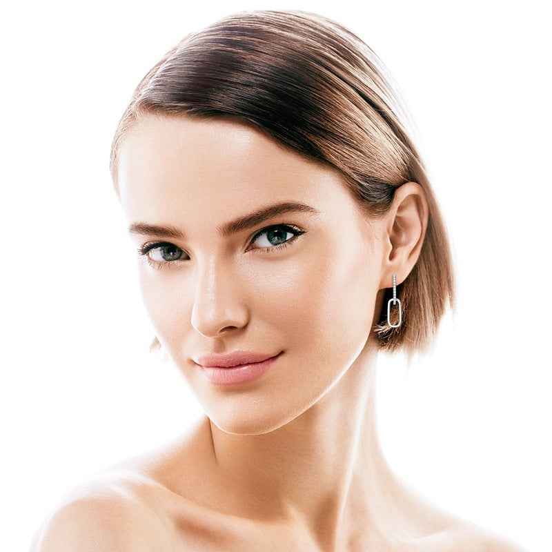 Double Ring Moissanite Earrings – Geometric Design, Silver Base, Gold or Silver Finish, 0.16ct Total