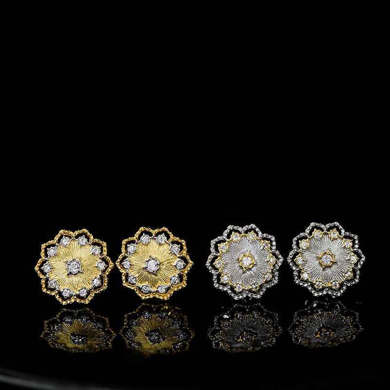 Flower Branch Hook Earrings - Gold-Plated 925 Sterling Silver, Moissanite Stud Earrings in Nature-Inspired Design