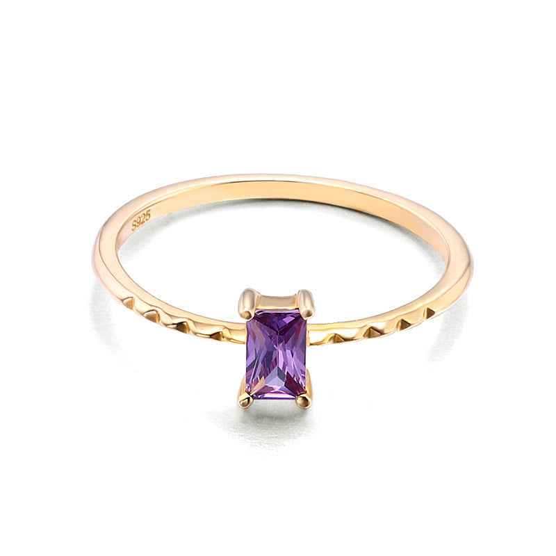 Retro Purple Zircon Ring - Japanese & Korean 925 Silver Geometric Vintage Jewelry for Women