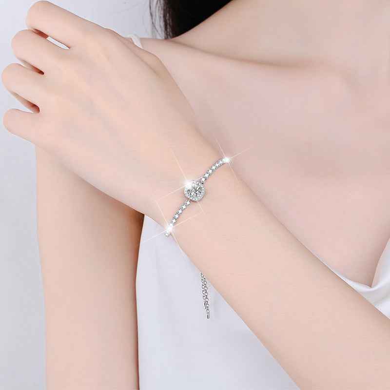 Starry Moissanite Bracelet - 1 Carat Sterling Silver with Geometric Elegance in White Gold Finish