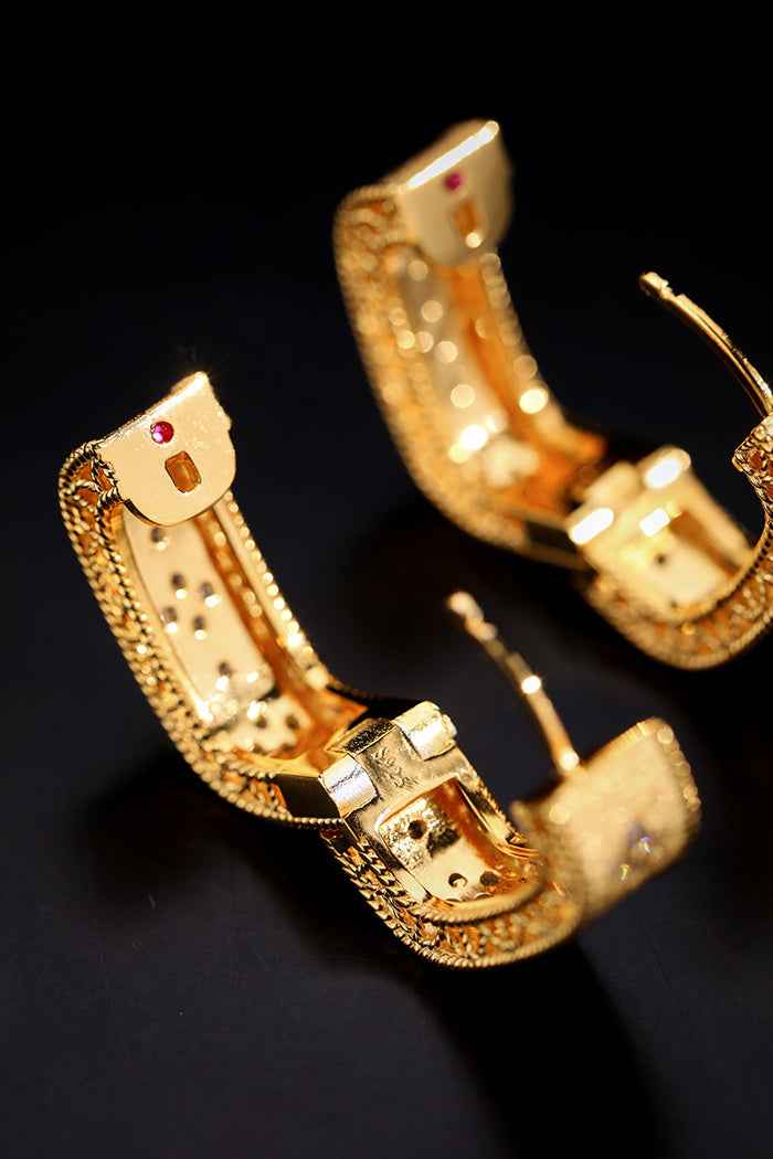 Vintage Gold-Plated Statement Earrings – 9mm Wide, Thick 925 Sterling Silver with Cubic Zirconia Accents