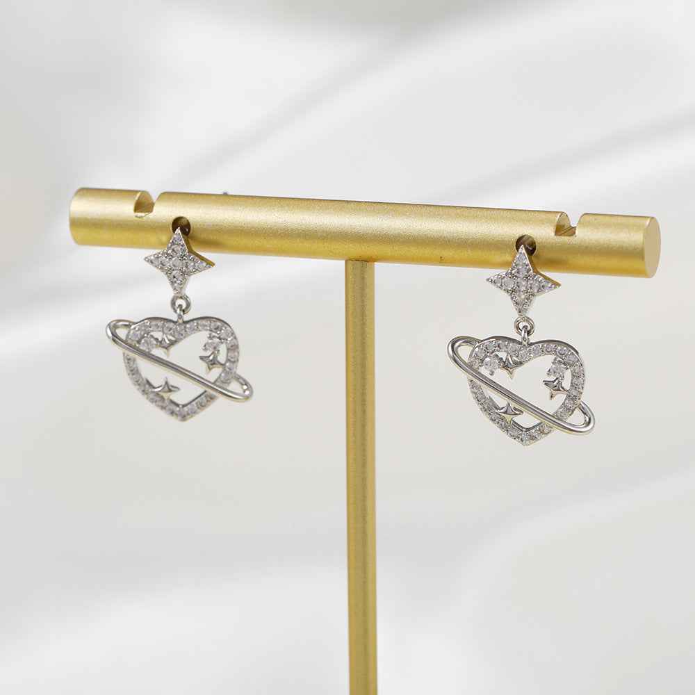 Gold-Plated Heart-Shaped Earrings – Romantic Copper Jewelry with Simulated Gemstones (White Gold Tone)