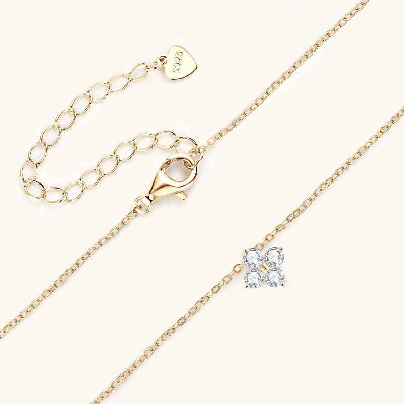Four-Leaf Clover Moissanite Necklace - S925 Sterling Silver with Gold or White Finish, 0.4ct
