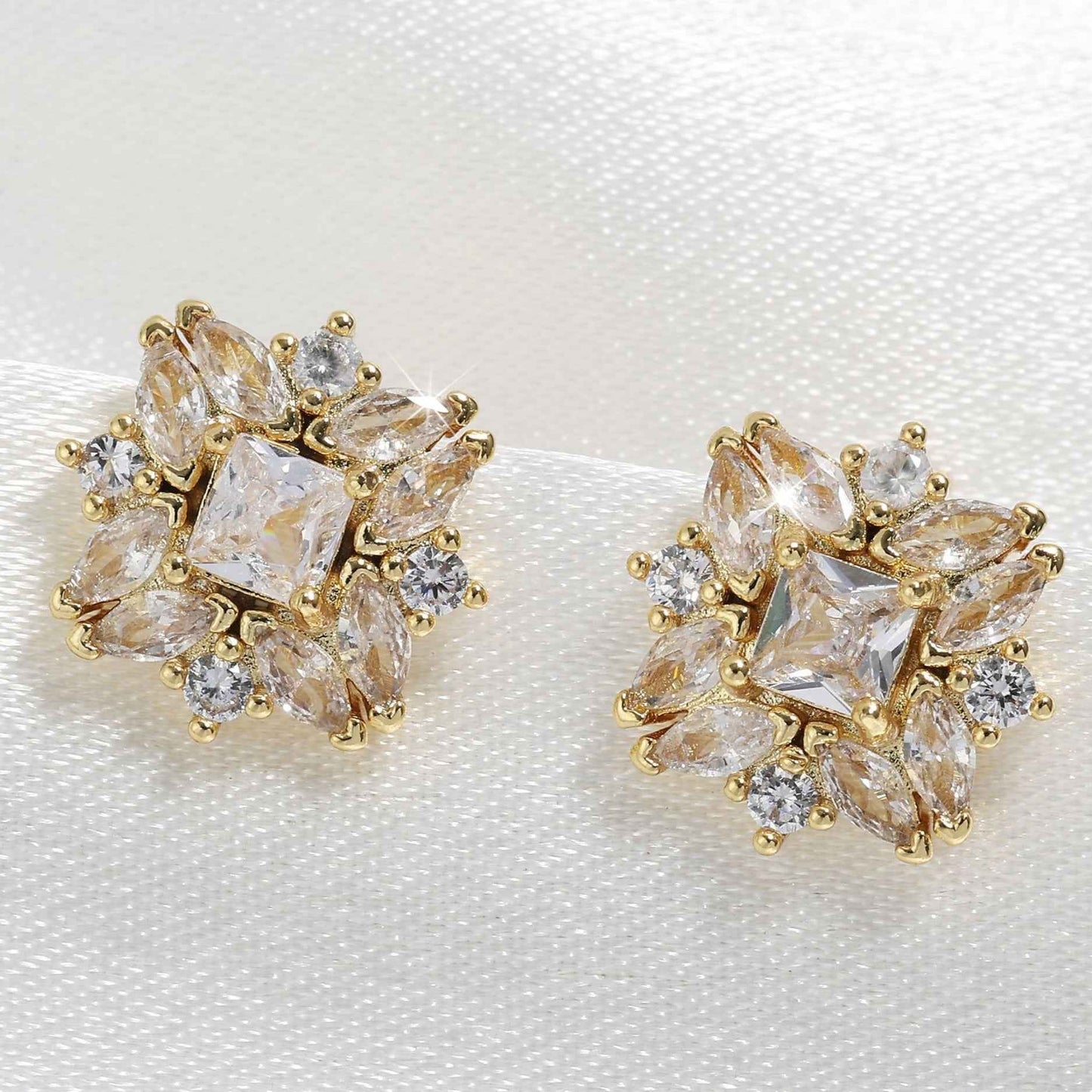 Zircon Diamond-Cut Earrings - Sparkling Cubic Zirconia Gold-Plated Copper Jewelry
