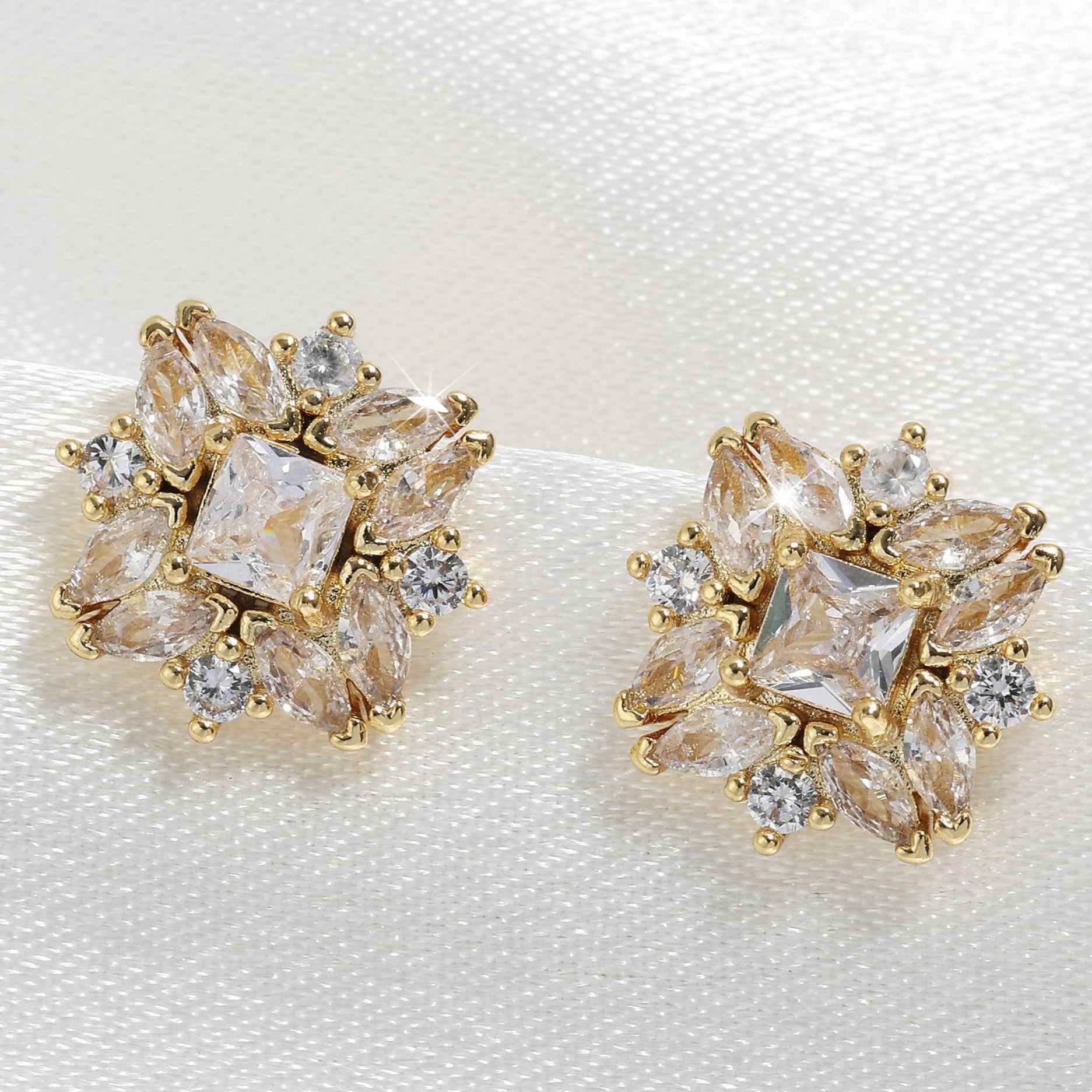 Zircon Diamond-Cut Earrings - Sparkling Cubic Zirconia Gold-Plated Copper Jewelry