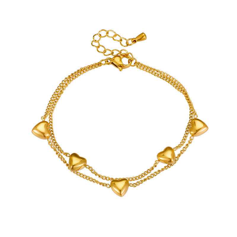 Double Layer Love Chain Bracelet - Minimalist Romantic Design in Gold-Plated Titanium Steel