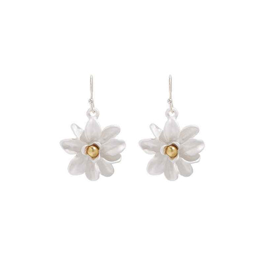 Magnolia Flower Earrings - Retro French Style Alloy Studs and Ear Clips