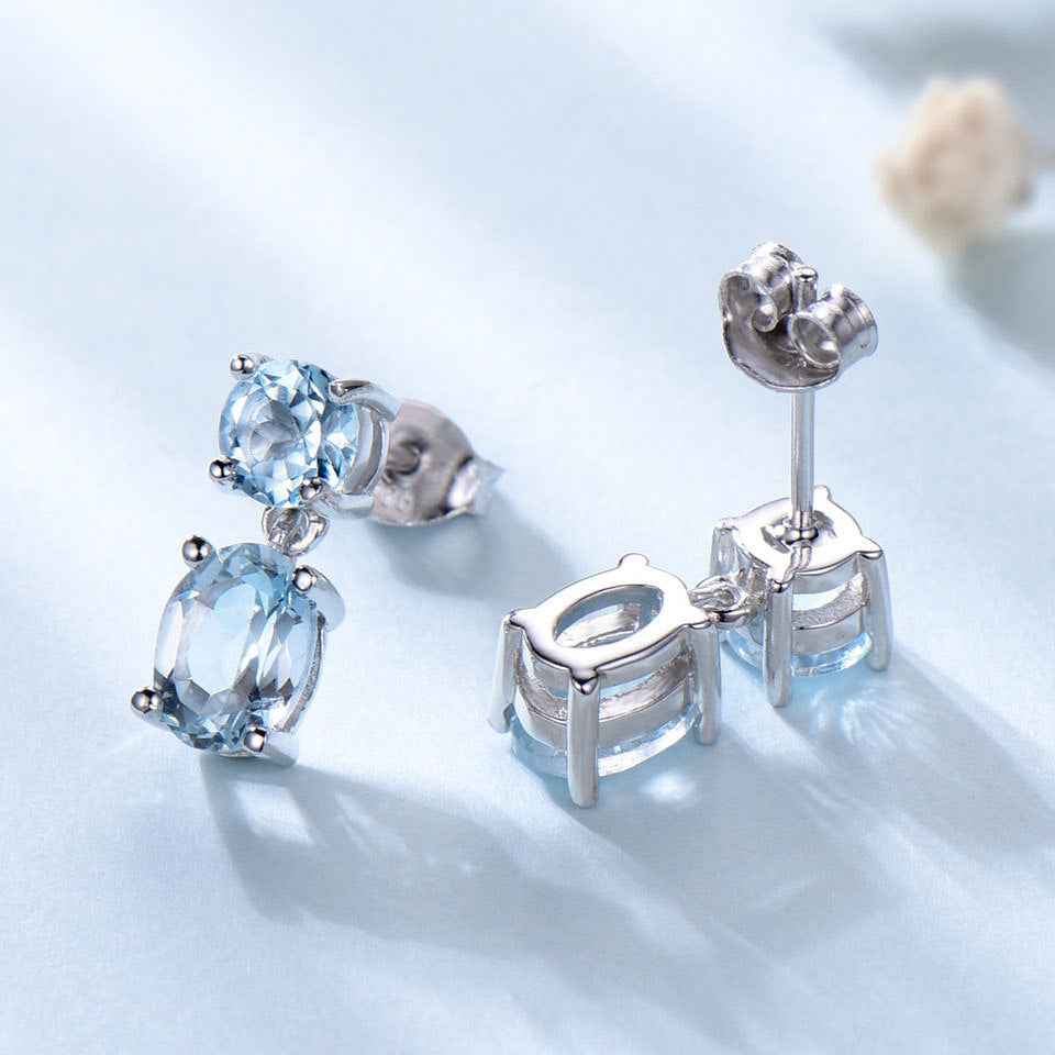 Sapphire Long Drop Earrings – Elegant 925 Sterling Silver with Gem Inlay