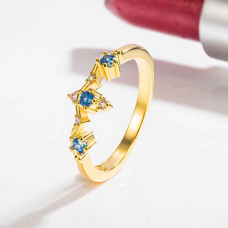 Blue Crystal Gold Index Ring - Geometric Diamond-Encrusted Jewelry for Women, Perfect Gift-Ready Statement Piece