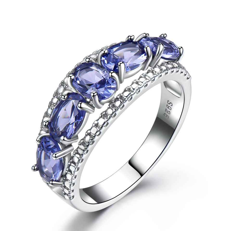 Egg-Shaped Sapphire Tanzanite Ring - Elegant Silver Electroplated Blue Gemstone Oval Jewelry for Women