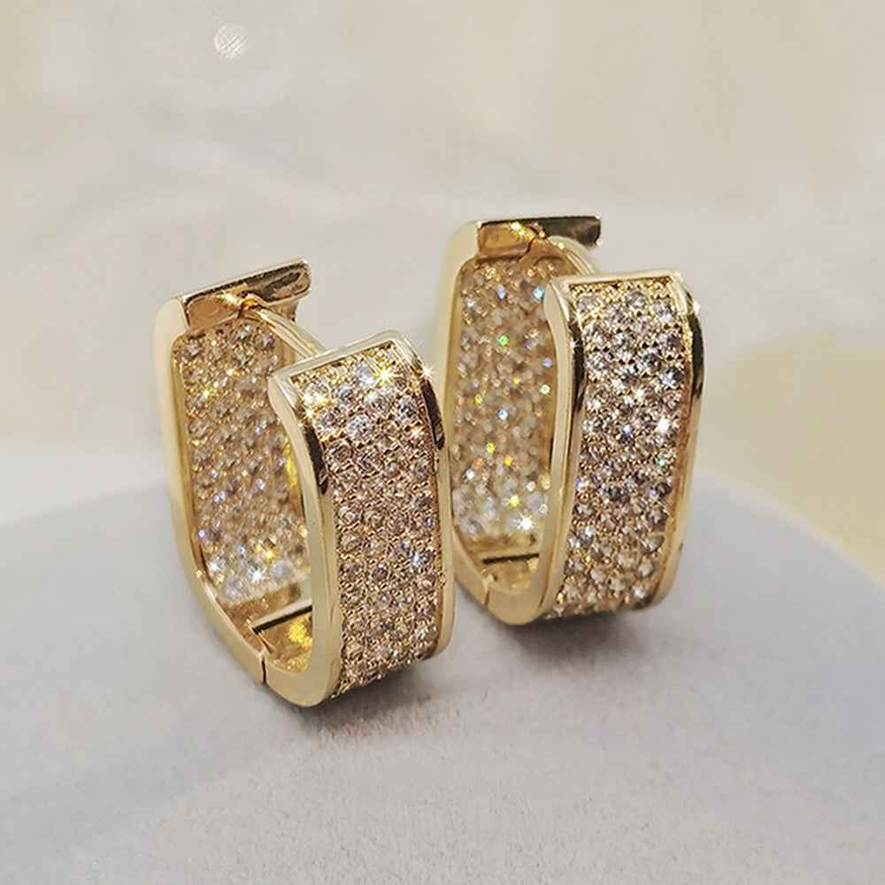 French Double-Sided Earrings – Gold-Plated Alloy with Cubic Zirconia for Elegant Women's Jewelry