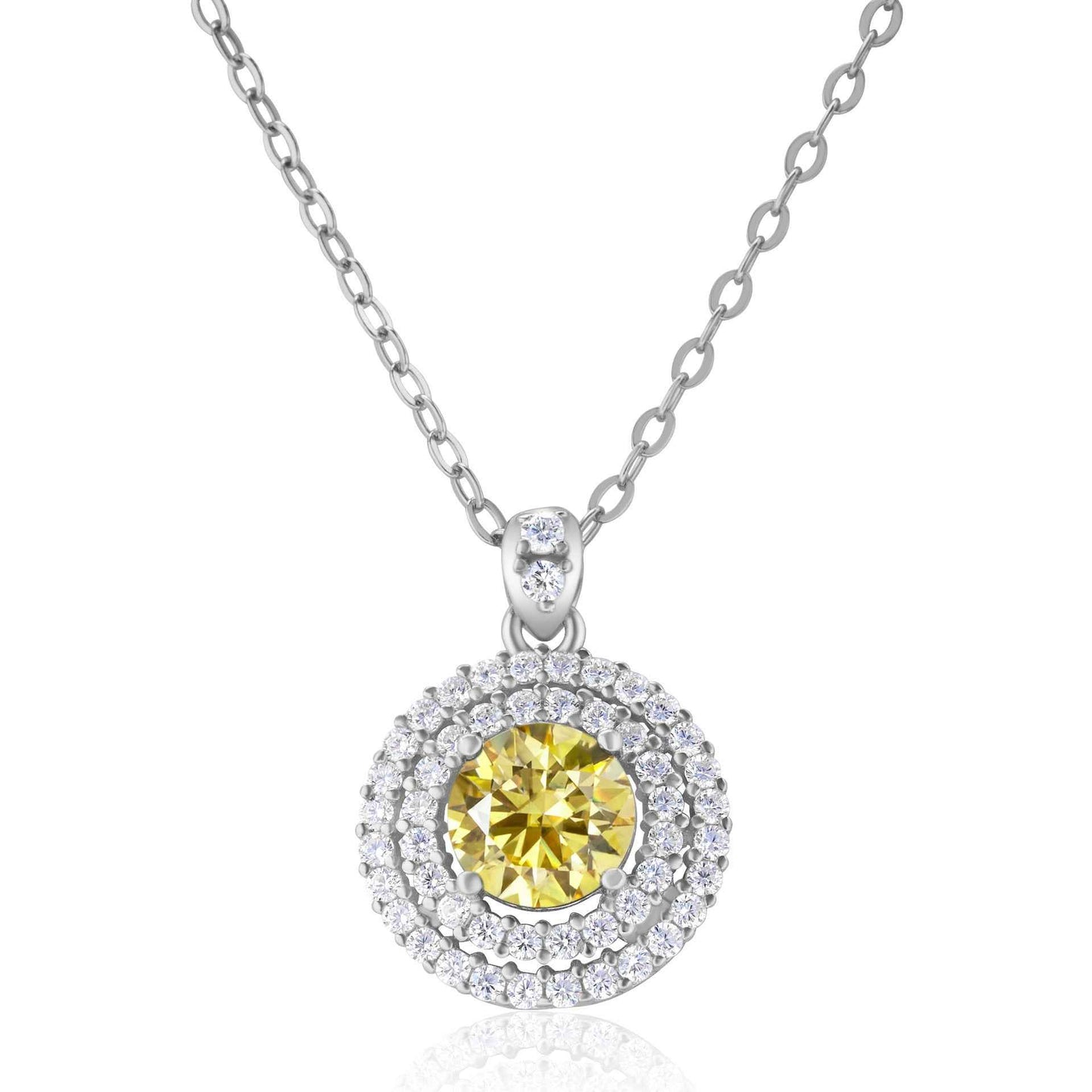 Sterling Silver Halo Necklace with Round Cut Design