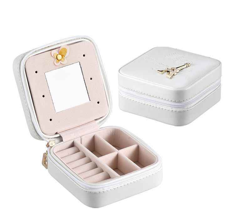 Leather Jewelry Box Organizer – Compact Hard Case for Travel & Gifts in Snake/Plain Pattern