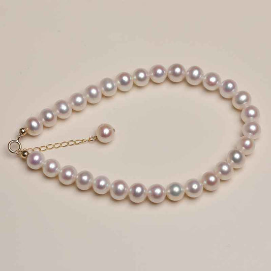 Natural Freshwater Pearl Bracelet with 14K Gold Chain and Adjustable Extender in Multiple Sizes