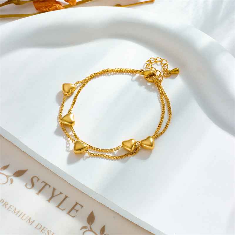 Double Layer Love Chain Bracelet - Minimalist Romantic Design in Gold-Plated Titanium Steel