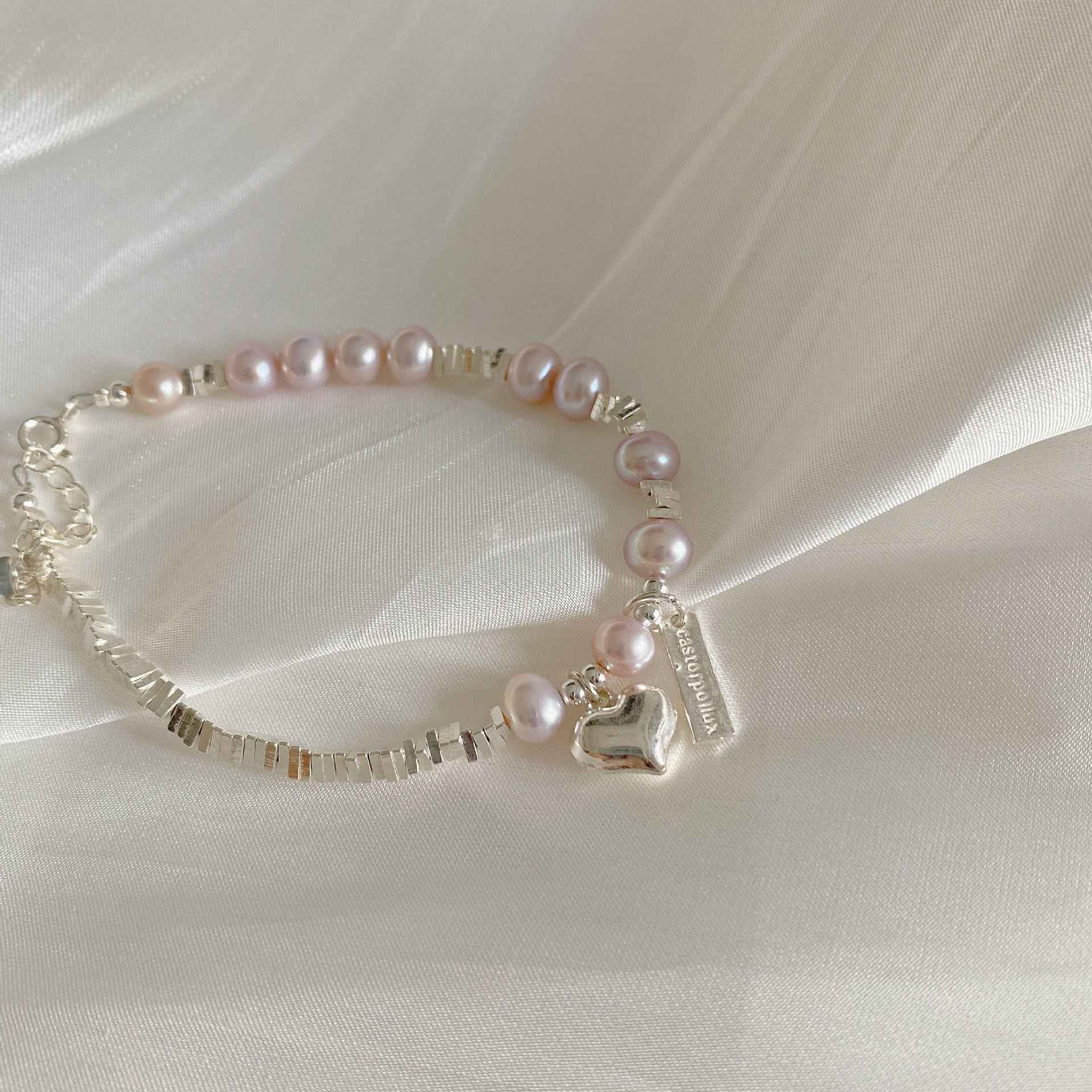 Korean Silver Pearl Heart Bracelet – 925 Silver, Romantic Minimalist Design