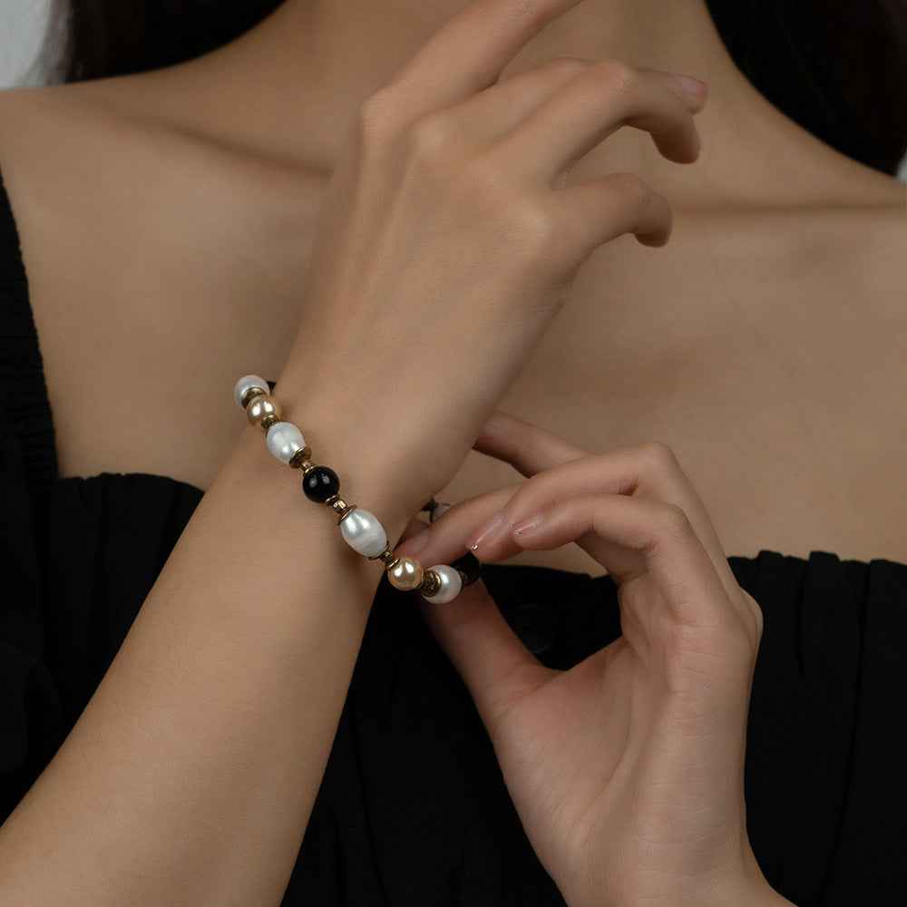 European Retro Agate Pearl Bracelet - Vintage Geometric Design in Multiple Lengths