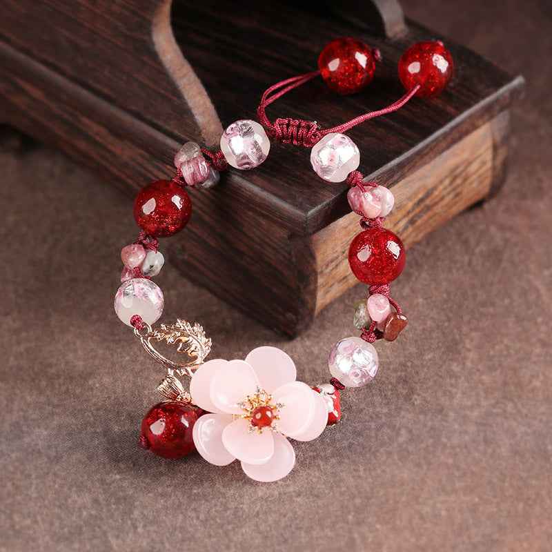 Flower Palace Tourmaline Bracelet for Women - Retro Cloisonné, Red Agate & Colored Glaze | Adjustable Luxury Jewelry