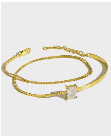 Double-Layer Sterling Silver Bracelet – Minimalist Geometric Design in 18K Gold & White Gold Options