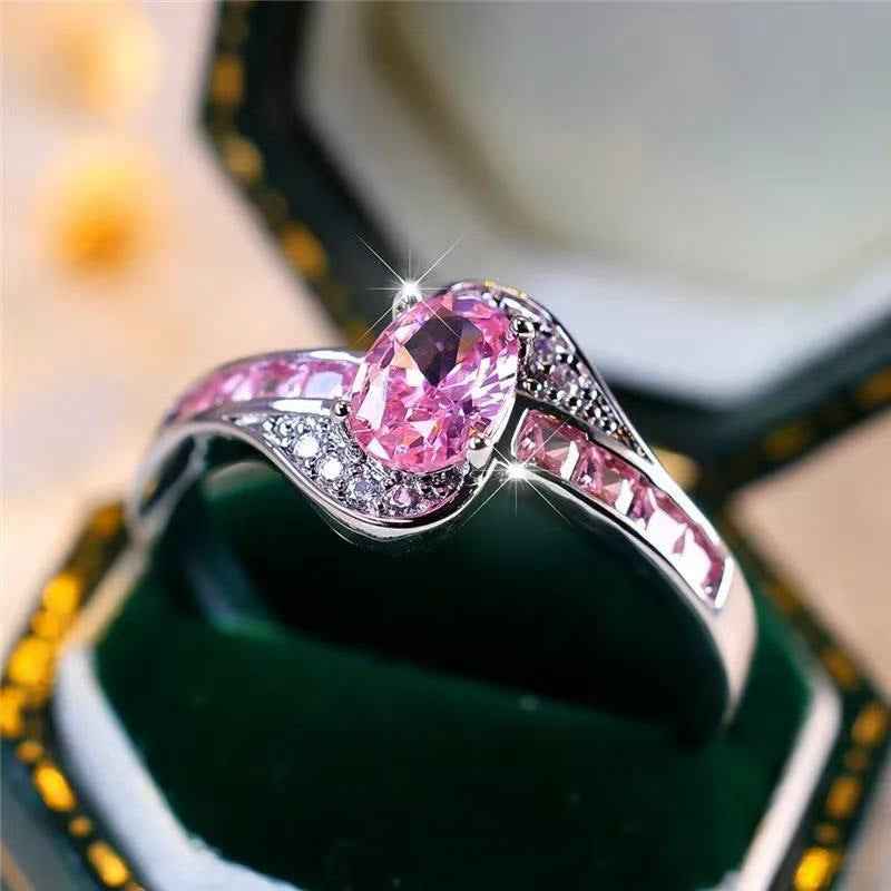 Ellipse Diamond Accent Ring - Geometric Oval Women's Jewelry in Pink, Purple, Green, Black