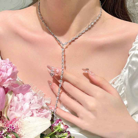 18K Gold-Plated Tassel Necklace with Water Drop Zircon – Y-Shaped French Retro Style