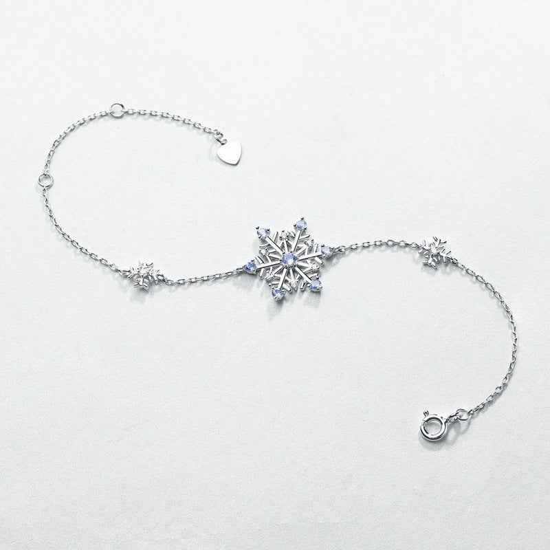 Snowflake Christmas Bracelet | 925 Sterling Silver & Gold-Plated Gem Inlay | Perfect Winter Holiday Gift
