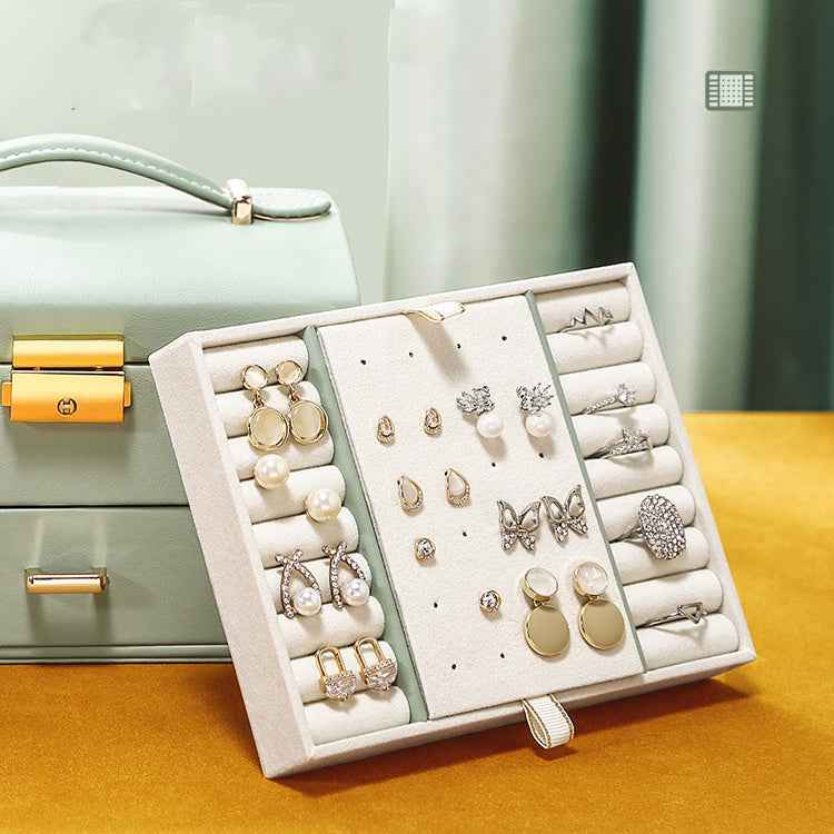 2-Layer Jewelry Organizer Box for Rings & Earrings - Dustproof Drawer Storage in Light Blue or Green